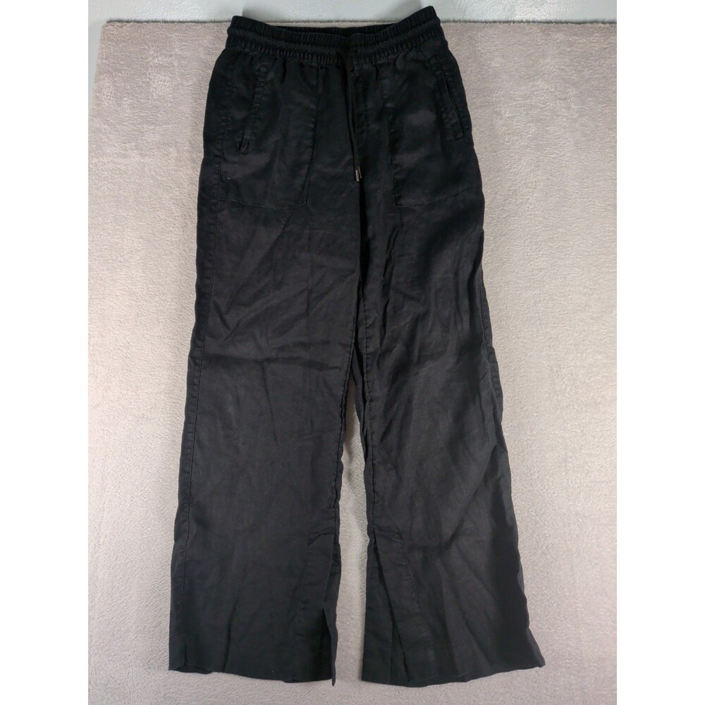 Athleta Retreat Linen High Rise Wide Leg Pants Black Small Pull On Casual Coasta